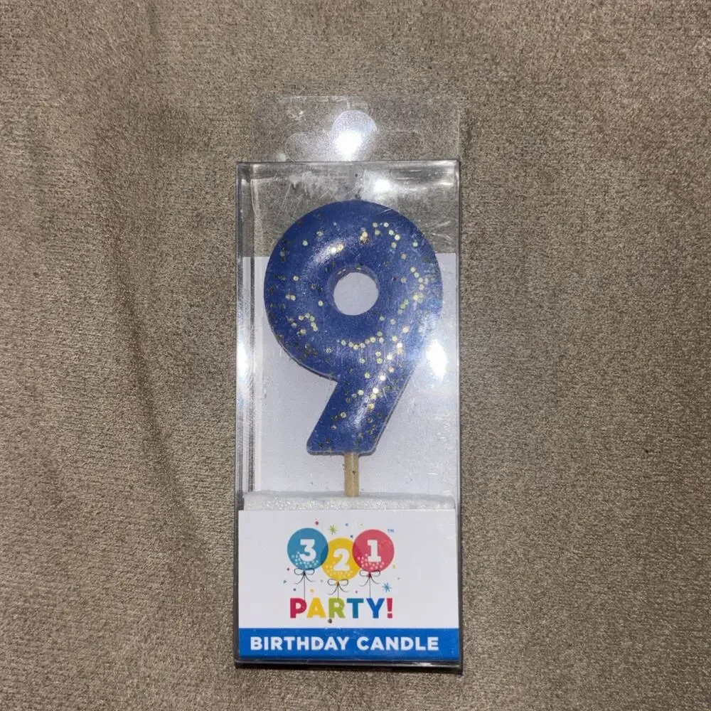 Blue Glitter Age 9 Candle Birthday Party Cake Topper Celebration Decoration